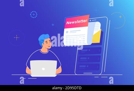 Abonnement à la newsletter en ligne dans l'application mobile Illustration de Vecteur