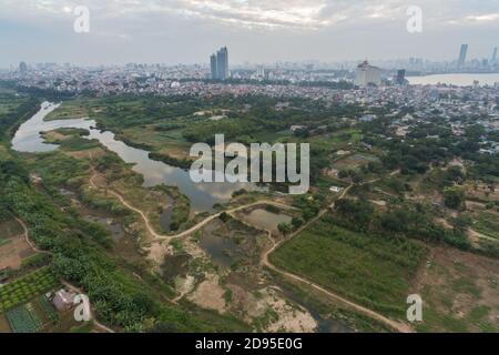 Hanoï sur le delta de la rivière Rouge au Vietnam Drone aérien Vue photo Banque D'Images