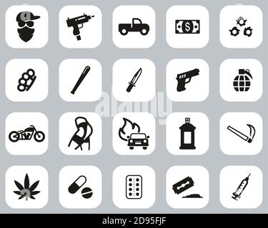 Ensemble moderne de design plat noir et blanc d'icônes de Gangster, grand Illustration de Vecteur