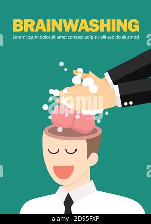 Laver à la main et nettoyer le cerveau de l'homme d'affaires. Concept de manipulation métier. Illustration vectorielle Illustration de Vecteur
