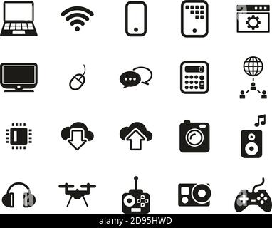 Icônes de la technologie moderne ensemble noir et blanc grand Illustration de Vecteur
