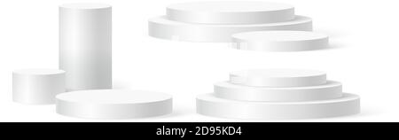 Scène de podium de cylindre, piédestal gagnant. Modèle de cylindre blanc pour la scène du podium de la salle d'exposition. Socle blanc Vector pour la présentation du produit Illustration de Vecteur