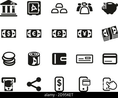 Icônes argent ou monnaie ensemble noir et blanc grand Illustration de Vecteur