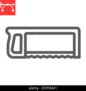 Icône de ligne de scie à métaux, construction et menuiserie, graphiques vectoriels de signe de scie à main, icône linéaire de trait modifiable, eps 10. Illustration de Vecteur