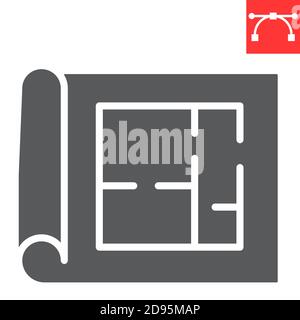 Icône de glyphe de plan d'étage, architecture et photocalque, graphiques de vecteur de signe de plan de maison, icône de trait plein modifiable, eps 10. Illustration de Vecteur