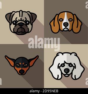 quatre chiens animaux mascottes race personnages dessin vectoriel illustration Illustration de Vecteur