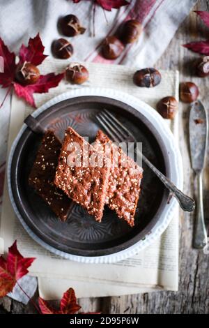 Châtaignier, brownie au cacao Banque D'Images