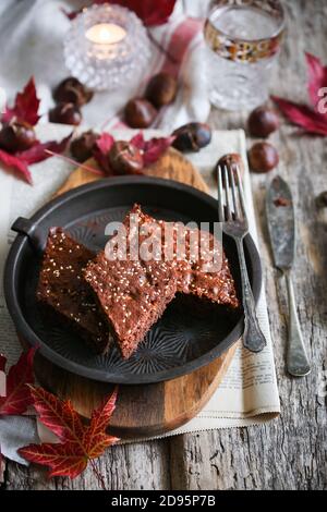 Châtaignier, brownie au cacao Banque D'Images