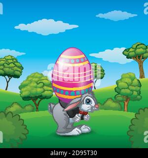 Illustration vectorielle d'un lapin de pâques portant des œufs de pâques le parc Illustration de Vecteur