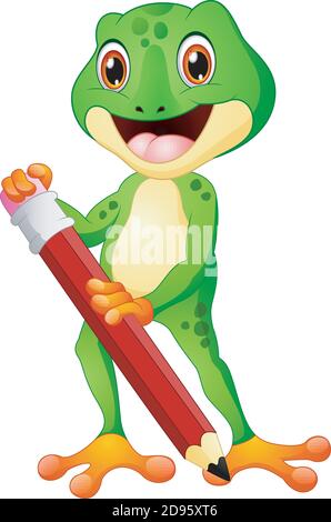 Illustration vectorielle d'une grenouille de dessin animé tenant un crayon Illustration de Vecteur