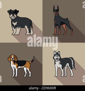 quatre chiens animaux mascottes race personnages dessin vectoriel illustration Illustration de Vecteur