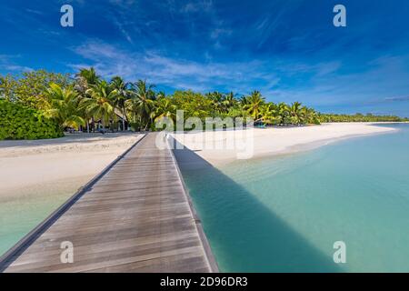 Belle plage aux Maldives. Long jet vacances et concept de tourisme. Complexe tropical plage paysage, île paradisiaque, concept de voyage Banque D'Images