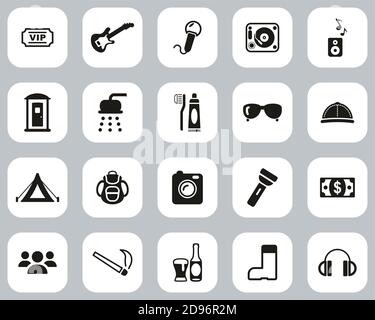 Music Festival Icons Black & White Flat Design Set Big Illustration de Vecteur