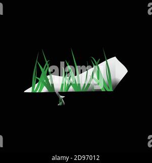 Illustration 3D d'UN trou avec fissure et croissance verte Herbe sur fond carré noir Illustration de Vecteur