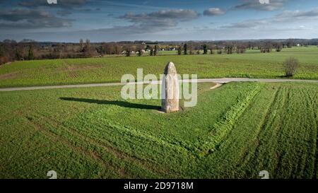 Vue aérienne de la pierre debout du champ Dolent In Dol-de-Bretagne Banque D'Images