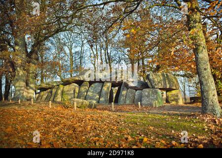 Esse (Bretagne, Nord-Ouest de la France) : dolmen, tombe de la galerie de la Roche-aux-Fees (le Rocher des Fées), monument mégalithique enregistré comme National Banque D'Images