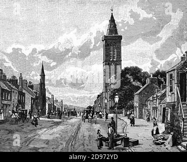 Vue de la fin du XIXe siècle sur Market Street et l'église de la Sainte-Trinité, St Andrews, une ville sur la côte est de Fife en Écosse Banque D'Images
