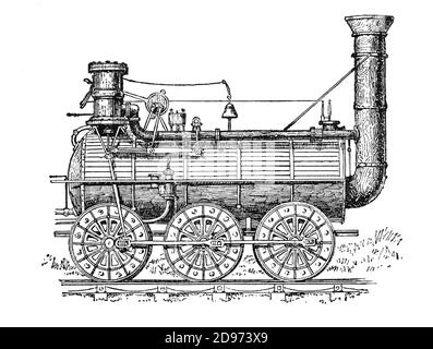 Un croquis de la fin du XIXe siècle de « sans Pareil » ou « Royal George » de Timothy Hackworth de 1827, une locomotive de 0-6-0, qui parmi de nombreuses nouvelles caractéristiques clés ont notamment incorporé un jet de vapeur correctement aligné. Banque D'Images