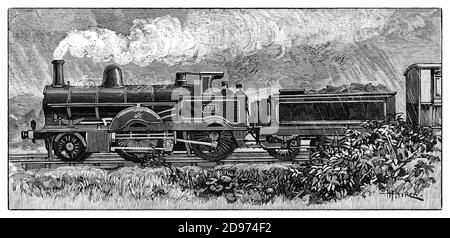 Vue de la locomotive à vapeur de la fin du XIXe siècle. Il a été conçu par Francis Webb pour le London and North Western Railway entre 1882 et 1884 dans le Crewe Works, et a été la première expérience à grande échelle de Webb avec une classe de locomotives à composés express. Banque D'Images