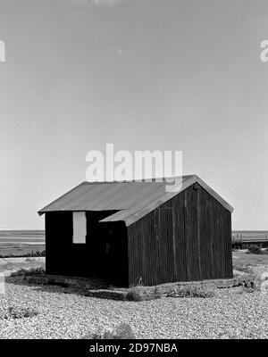 Black Tin Hut sur la plage Banque D'Images