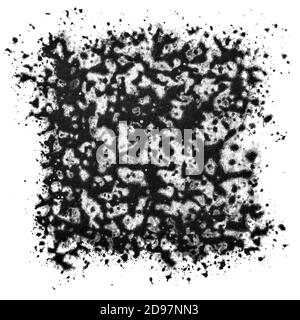 Taches noires grises carrées avec des coups de fouet et des taches isolées le fond blanc Banque D'Images