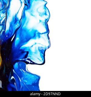 Pétales bleus - arrière-plan abstrait Fluid art avec bord isolé. Thème floral Banque D'Images