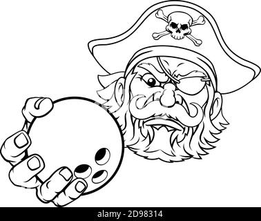 Pirate balle de bowling à dix épingles, mascotte de sport, dessin animé Illustration de Vecteur