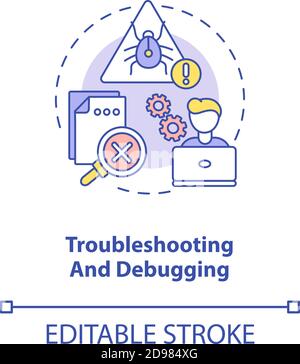 Icône de concept de dépannage et de débogage Illustration de Vecteur