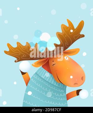 Personnage de Moose lançant des boules de neige dans le chandail Illustration de Vecteur