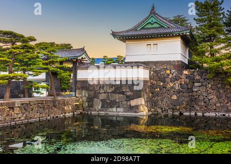 Aube au Palais impérial de Tokyo, Japon. Banque D'Images