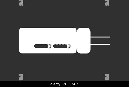 Symbole de capiteur électrique vecteur isolé sur bakcground noir. Icône de capasiteur électrolytique traversant Illustration de Vecteur