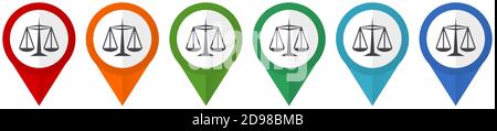 Pointeurs vectoriels Justice, ensemble d'icônes plates colorées isolées sur fond blanc Illustration de Vecteur