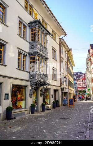 La vieille ville de Saint-Gall est célèbre pour ses magnifiques fenêtres orienilles. Canton Saint-Gall, Suisse. Banque D'Images