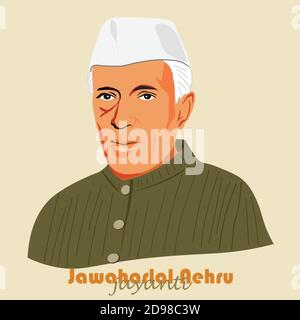 Illustration de Pt. Jawaharlal Nehru, premier Premier ministre de l'Inde. Esquisse d'une seule couleur. Drapeau indien. Bonne journée pour les enfants. 14 novembre. Illustration de Vecteur