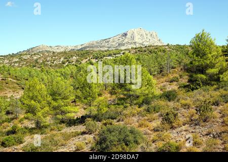 La montagne Sainte-victoire des sentiers de randonnée du barrage de Zola près d'Aix-en-Provence, France Banque D'Images