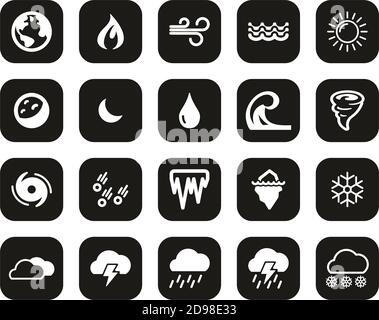 Nature Elements Icons blanc sur noir Flat Design Set Big Illustration de Vecteur