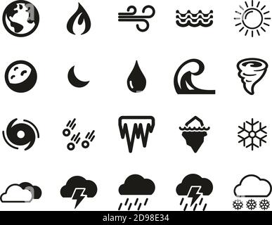 Nature Elements Icons ensemble noir et blanc grand Illustration de Vecteur