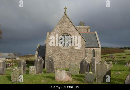 Église en pierre de granit de Saint-Nicolas sur l'île de Tresco dans les îles de Scilly, Angleterre, Royaume-Uni Banque D'Images