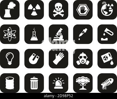 Centrale nucléaire icônes blanc sur fond plat noir Grande Illustration de Vecteur