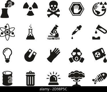 Icônes de centrale nucléaire ensemble noir et blanc grand Illustration de Vecteur