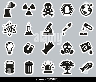 Icônes de centrale nucléaire ensemble d'autocollants noir et blanc grand Illustration de Vecteur