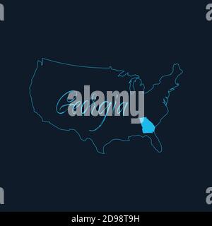 Etat de Géorgie mis en évidence sur la carte des Etats-Unis d'Amérique , modèle d'infographies des Etats-Unis. Illustration du vecteur de stock isolée sur fond bleu. Illustration de Vecteur