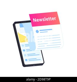 Abonnement à la newsletter en ligne dans l'application mobile Illustration de Vecteur