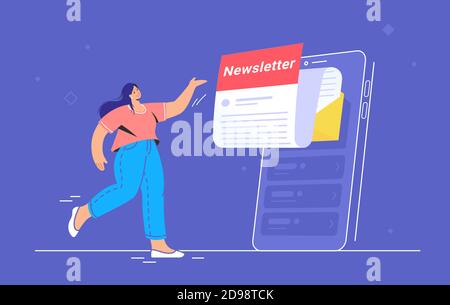 Abonnement à la newsletter en ligne dans l'application mobile Illustration de Vecteur
