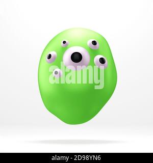Monstre abstrait vert microbe avec de nombreux yeux, illustration 3d Banque D'Images