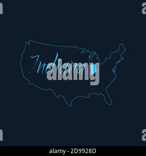 État de l'Indiana mis en évidence sur la carte des États-Unis d'Amérique , modèle d'infographies des États-Unis. Illustration du vecteur de stock isolée sur fond bleu. Illustration de Vecteur