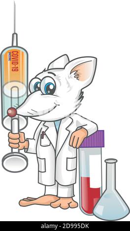 Le dessin animé de rat Lab lutte contre la nouvelle pneumonie à coronavirus Covid 19 Illustration de Vecteur