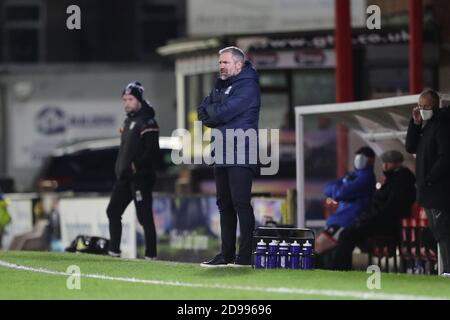 Cleethorpes, Royaume-Uni. 3 novembre 2020. David Dunn, Barrow Manager, lors du match Sky Bet League 2 entre Grimsby Town et Barrow au parc Blundell, Cleethorpes, le mardi 3 novembre 2020. (Credit: Mark Fletcher | MI News) Credit: MI News & Sport /Alay Live News Banque D'Images