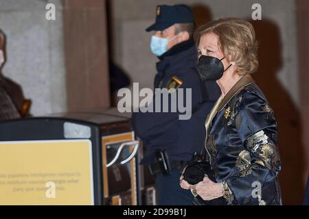 Madrid, Madrid, Espagne. 3 novembre 2020. L'ancienne Reine Sofia assiste à un concert extraordinaire au profit des "jeunes de Madrid" à l'Auditorium national le 3 novembre 2020 à Madrid, Espagne crédit: Jack Abuin/ZUMA Wire/Alay Live News Banque D'Images