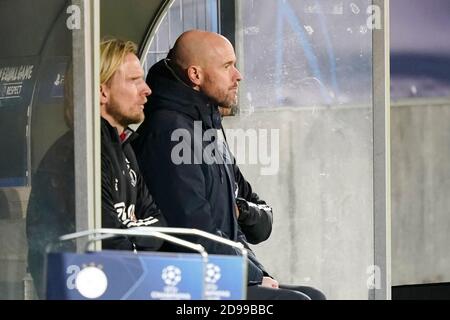 Herning, Danemark. 03ème novembre 2020. HERING, 03-11-2020, MCH Arena, saison de football de la Ligue des champions 2020/2021, FC Midtjylland - Ajax, Erik Ten Hag crédit : Pro Shots/Alamy Live News Banque D'Images